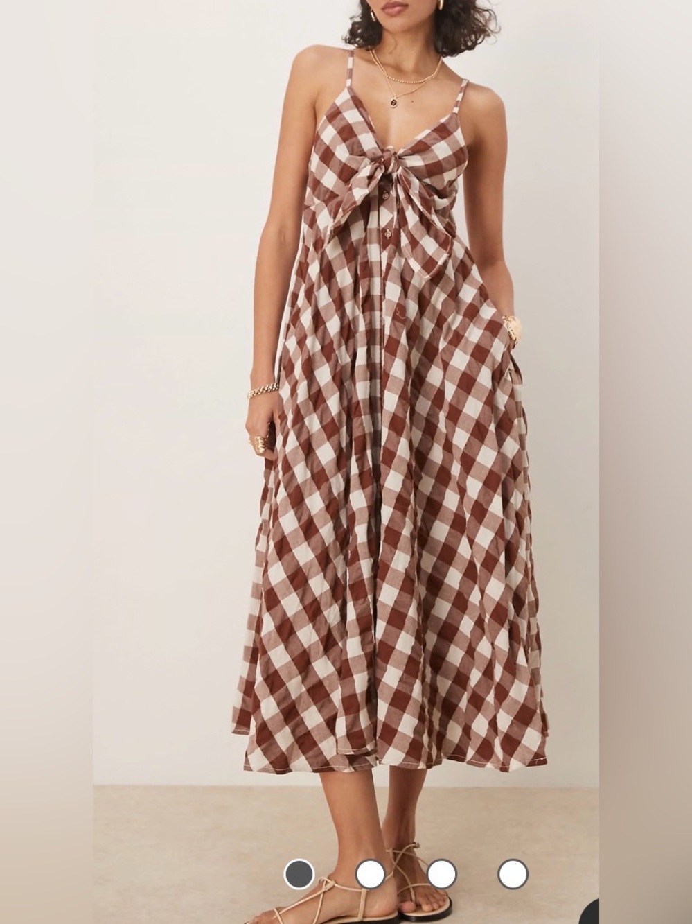 Free People via gingham cami midi dress brown